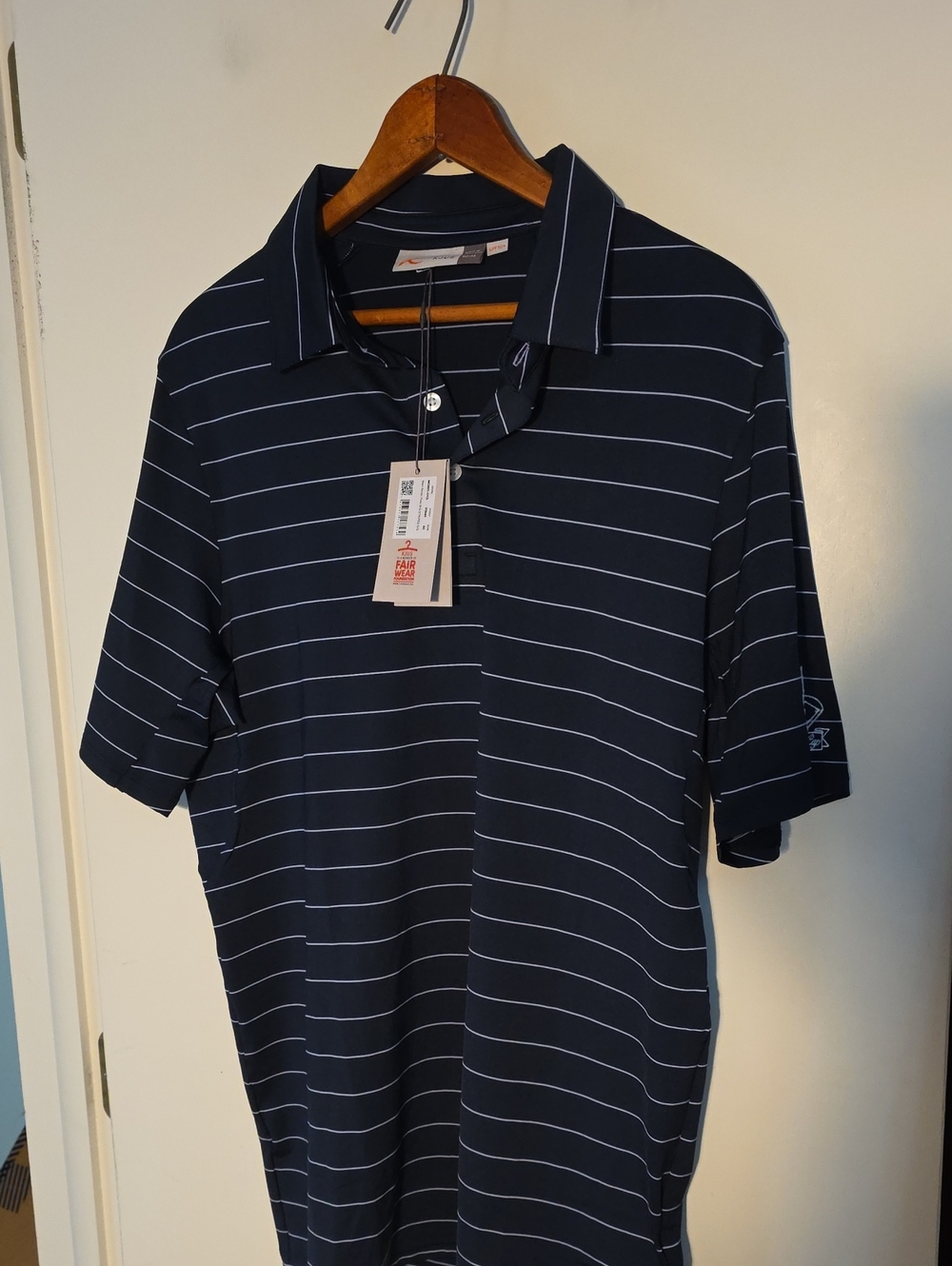 NWT KJUS Medium Navy Blue Striped Polo Shirt AWESOME